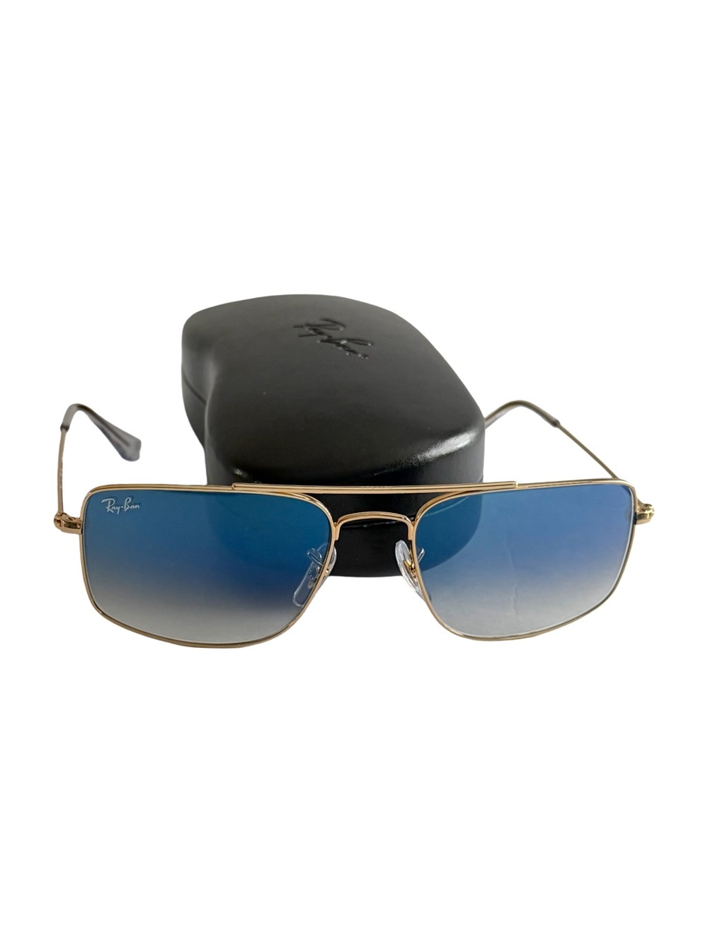 Ray-Ban RB1971 Square Gold Frame Blue Gradient Lenses Sunglasses 54-19 Authentic